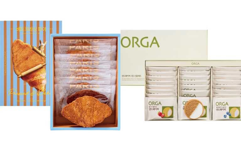 ORGA 三種口味夾心威化禮盒/890元 、 巴黎貝甜 奶油可頌千層派/720元。 (圖/品牌提供)