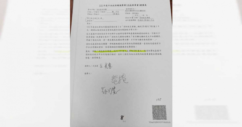 王美惠也提案凍結消防署部分預算,要求檢討消防機關行政中立作為。( 圖/民眾黨立法院黨團提供)