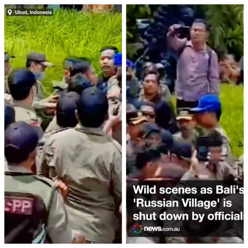 影片可見，住在帕克園區的俄羅斯居民，在武裝警察的護送下，離開帕克園區。（圖／翻攝自 News.com.au）