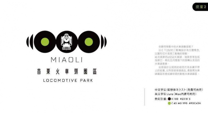 台鐵公司委託國立聯合大學文創系設計園區識別系統，團隊以「投煤、火車、桐花」為主題，提出3套方案。圖為當時提案圖樣。（圖／台鐵公司資產開發處提供）