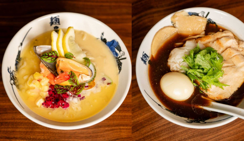 「2025 麵王総選拳」亞軍是光復店的「冷やし玉米濃湯冷麵拉麵」（左）、季軍為本店的「茶香竹筍清雞拉麵」。（圖／麵屋武藏提供）