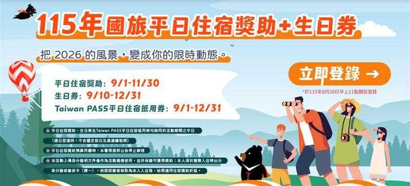 「國旅生日券」搭配平日住宿補助,合併最高可折抵3700元。(圖/翻攝自國旅補助官網)