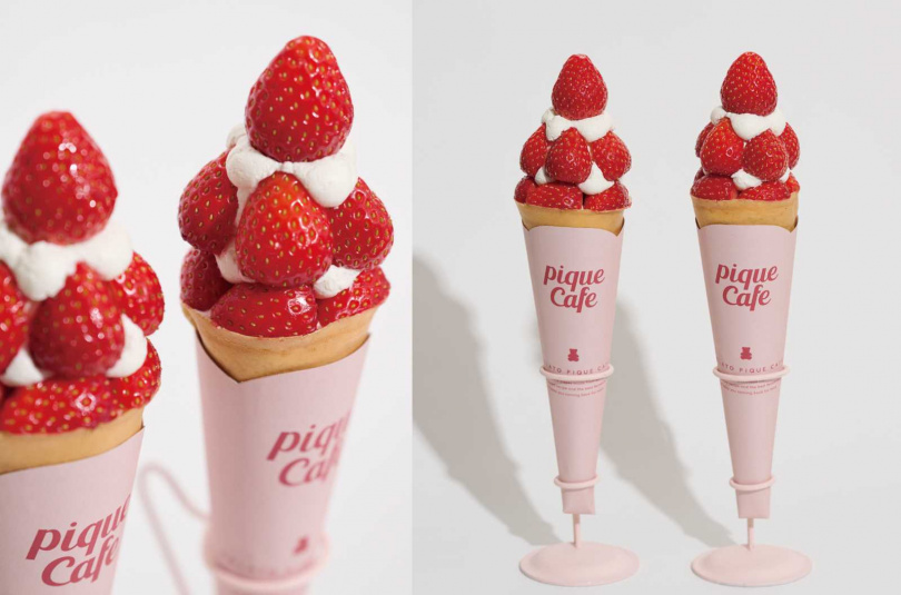 三店同步推出的「草莓樂園可麗餅」每日限量提供。（280元／支，圖／gelato pique café提供）