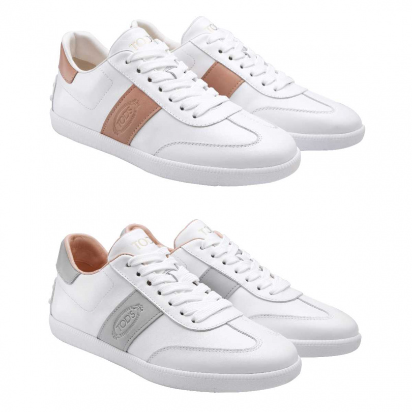 (台灣限定款)TOD'S玫瑰杏色休閒鞋／28,100元、(台灣限定款)時尚灰休閒鞋／28,100元（圖／品牌提供）