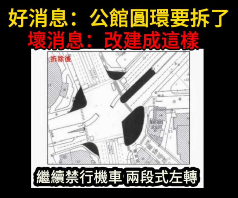 百萬網紅「Cheap」看到公館圓環拆除後的新設計,當場傻眼。(圖/翻攝自Cheap臉書)