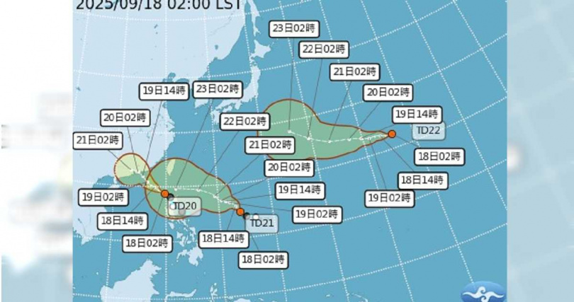 海上有三個熱帶低壓。（圖／氣象署提供）