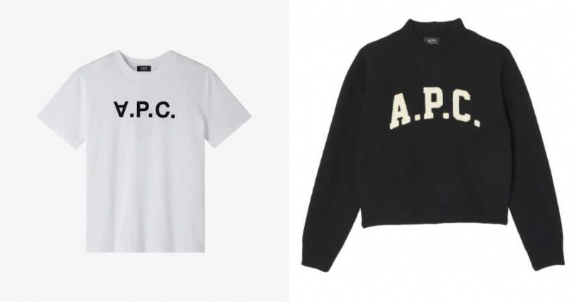A.P.C. 大VPC白M版GOTS T恤; A.P.C.大學LOGO黑色JADA初剪羊毛衣(圖/品牌提供)