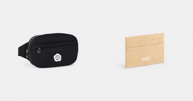 KENZO BOKE 2.0黑色腰包;KENZO 牛皮紙革卡其色卡夾(圖/品牌提供)