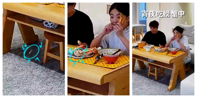 二伯深夜與蔡阿嘎在客廳享用螃蟹宵夜,不料門牙貼片意外噴飛。