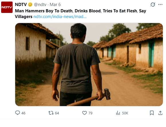 警方表示，嫌犯過去曾因殺害妻子入獄服刑，出獄後再次涉及命案。（圖／翻攝自X，@ndtv）