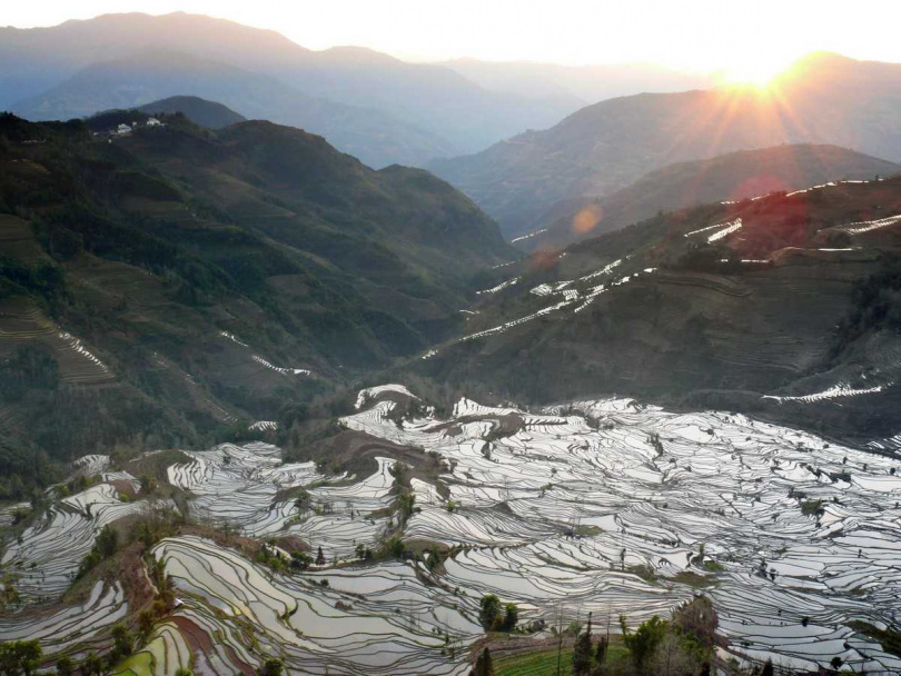 哈尼族人在元陽創造了全球最壯觀、有如外星圖騰般的梯田。(圖/吳德亮攝)