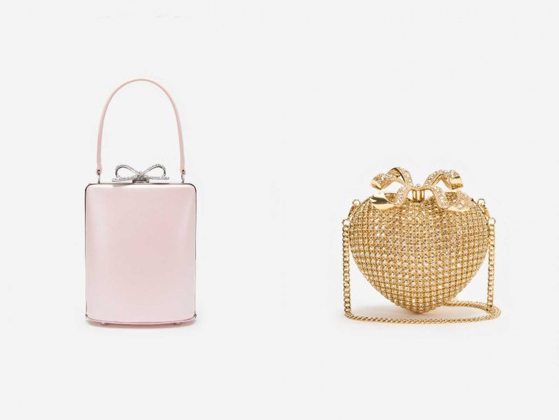 （左）self-portrait Gold Crystal Heart Clutch／22,800元，（右）self-portrait Pink Leather Bag／18,800元 （圖／品牌提供）