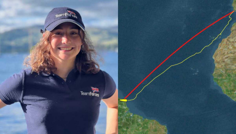 黃色部分（圖右）為拉克蘭從葡萄牙到法屬卡宴的路線。（圖／翻攝自金氏世界紀錄官網）