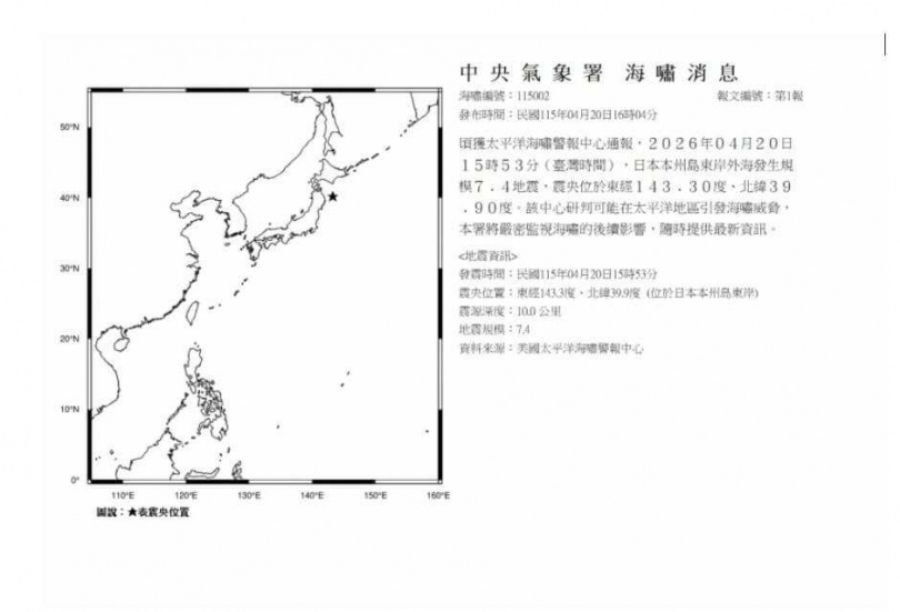 氣象單位提醒海嘯可能反覆來襲，沿岸及低窪地區須持續警戒。（圖／翻攝自氣象署）