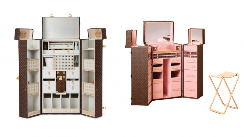 （左）Malle Sake 清酒硬箱／6,750,000元，（右）Louis Vuitton x Murakami 櫻花圖案頂級美容梳妝硬箱／6,650,000元（圖／品牌提供）