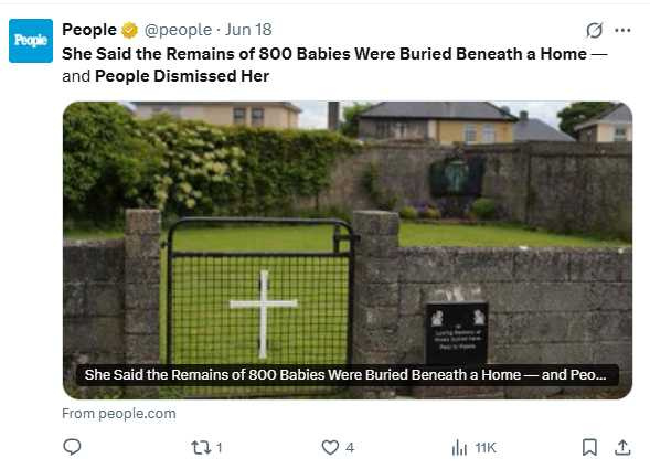 歷史學者凱瑟琳柯莉絲多年自費調查，揭露796名嬰幼兒遭集體掩埋的真相。（圖／翻攝自X）