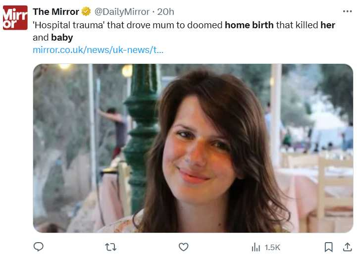 凱希爾生產時由兩名助產士協助接生,過程中拒絕所有藥物與基本觀察項目。(圖/翻攝自X,@DailyMirror)