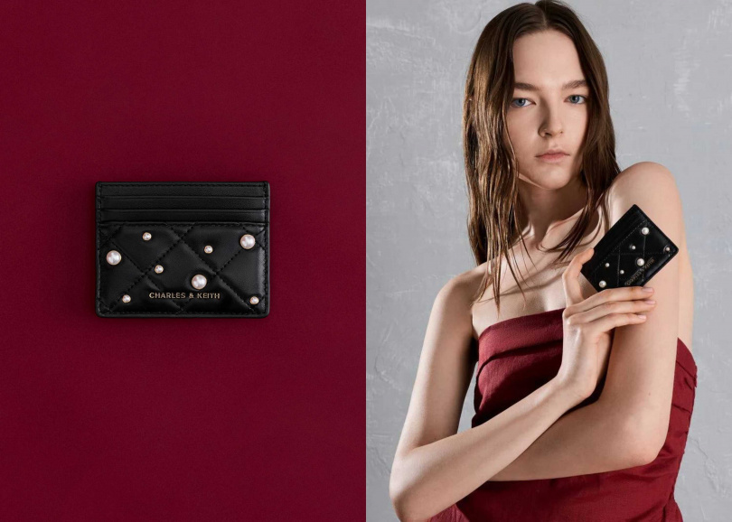 CHARLES & KEITH Janie珍珠菱格卡夾／690元（圖／品牌提供）