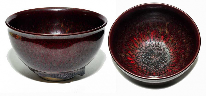 黃存仁的天目茶碗油滴紛呈的結晶花紋。（圖／吳德亮攝影）