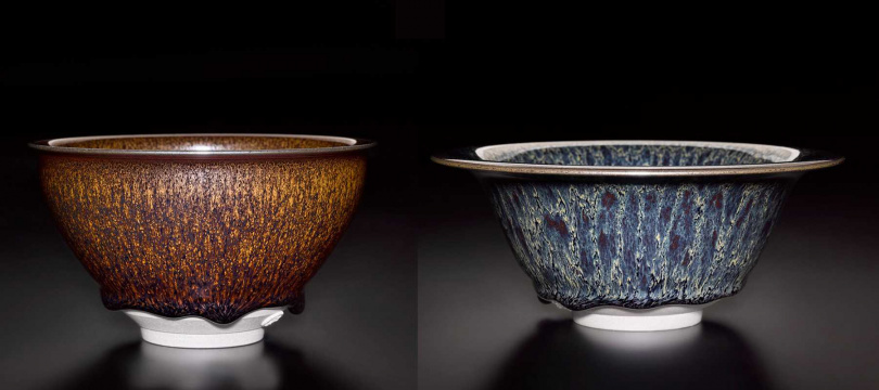 江有庭紋路細膩、深邃的藏色天目茶碗。（圖／吳德亮攝影）