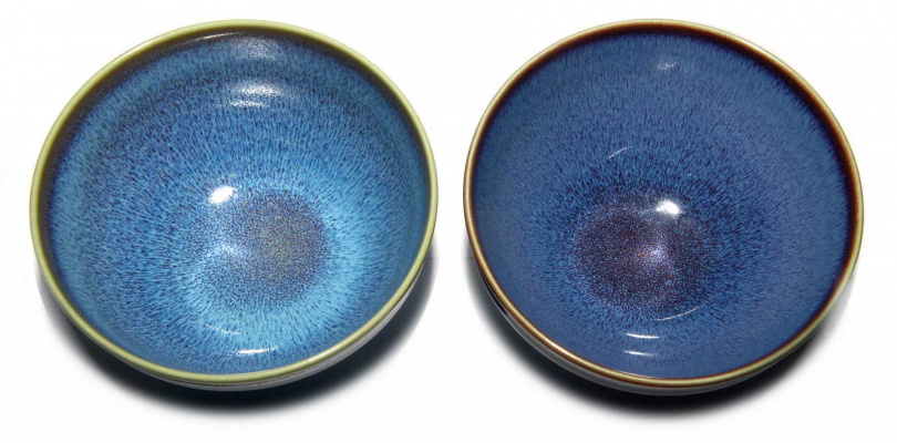 洪文郁苦守寒窯所成就的鈞窯釉變藍天目。（圖／吳德亮攝影）