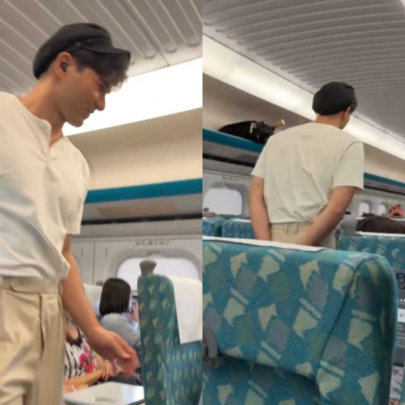 本刊讀者在高鐵直擊鳳小岳與民眾打招呼。(圖/讀者提供)