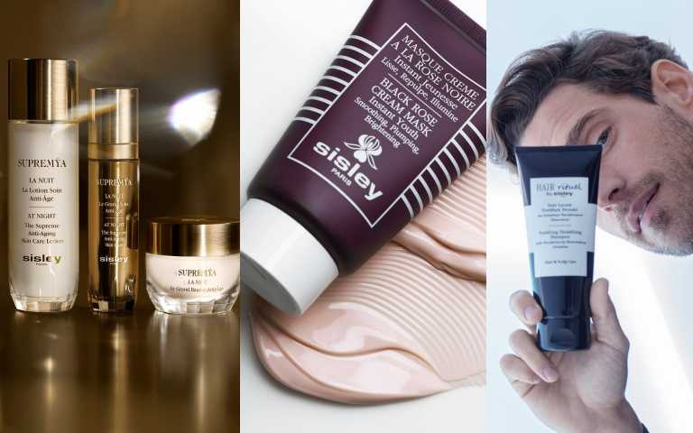 左起：sisley Supremÿa奇蹟修護系列、sisley黑玫瑰頂級乳霜抗老面膜60ml/5300元；賦活重升濃密洗髮精200ml/2600元（圖／品牌提供）。