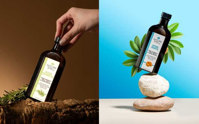 (左)Nature Spell 迷迭香油150ml/699元,純素Vegan配方,頭皮護理+臉部調理一次完成。(右)Nature Spell 摩洛哥堅果油150ml/699元,清爽不黏膩,從頭髮用到身體全能型保養。(圖/品牌提供)