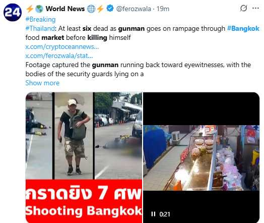 泰國警方在Or Tor Kor市場採證,槍手疑針對特定目標開槍。(圖/翻攝自X)