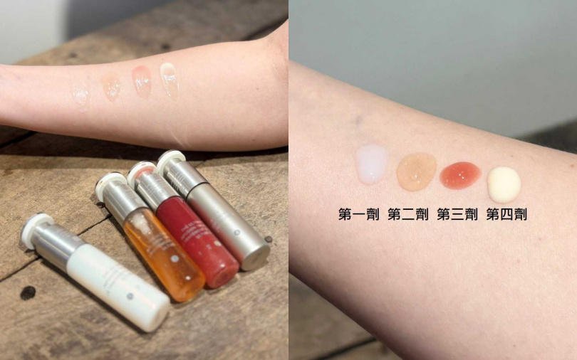 有著不同質地、不同作用的4款安瓶，依序使用便可為肌膚補充每週所需能量。（圖／吳雅鈴攝）