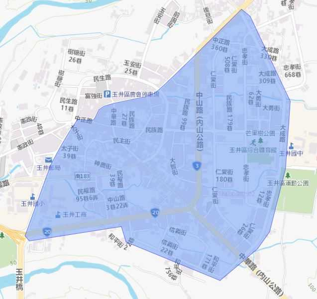 玉井區停水區域。（圖／翻攝自自來水公司官網）