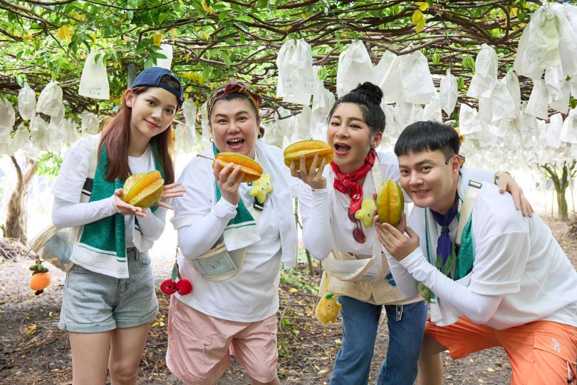 許富凱（右起）、王彩樺、林美秀、庭庭，一起前往雲林莿桐農會採楊桃。（圖／三立提供）