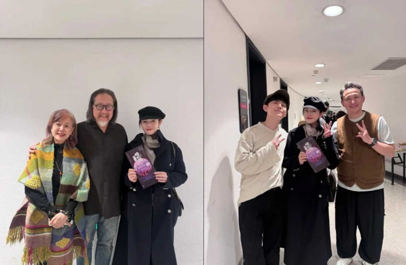 陳妍希（黑衣）更新小紅書，曬出與朋友看劇的照片，明顯瘦了一大圈。（圖／翻攝自陳妍希小紅書）