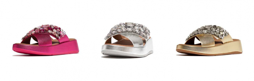 FitFlop F-MODE JEWEL-DELUXE 華麗寶石皮革厚底交叉涼鞋／8,650元（圖／品牌提供）