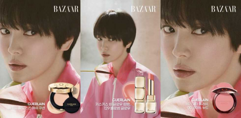 嬌蘭 KISSKISS 法式之吻 波光蜜漾護唇膏＃129／1,450元、嬌蘭 提洛可亮彩腮紅盤＃00／2,140元（圖／取自 harpersbazaarkorea IG）