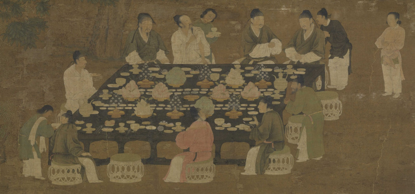 儘管承擔亡國罵名，宋徽宗的藝術涵養卻提升了華人文化。圖為宋徽宗作品《文會圖》生動地展現了宋代文人雅集的風采。（圖／翻攝自故宮官網）