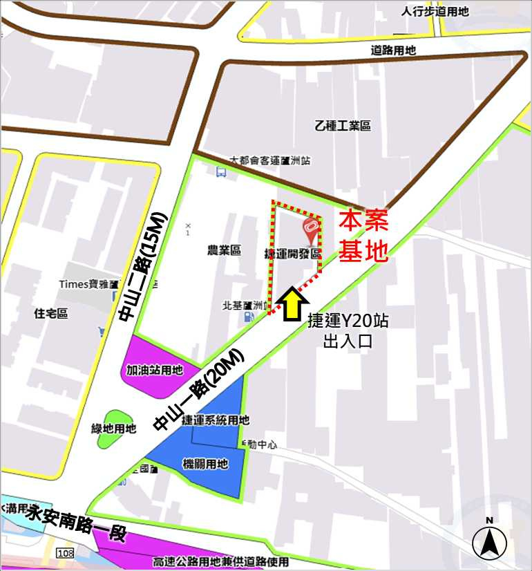 Y20站基地坐落於新北市蘆洲區中山一路上,蘆洲廟口夜市商圈附近。(圖/臺北市捷運局提供)