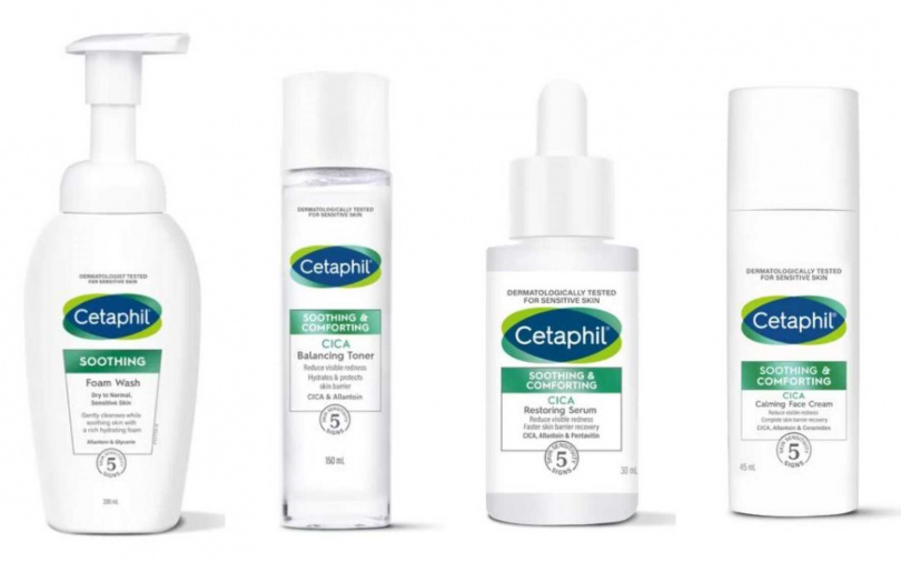 舒特膚舒新雪潤系列包含舒新潔面泡泡、舒新雪潤安撫水、舒新雪潤B5修護精華、舒新雪潤B5安心霜。(圖/品牌提供)