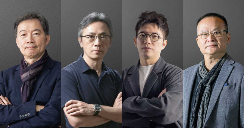 「永尚謙玥」由七期建築師領銜北市豪宅團隊打造，由左至右依序為：許獻叡建築師、盧胤翰景觀設計師、劉俊男公設規劃師、賴文炎燈光設計師（圖／業者提供）。