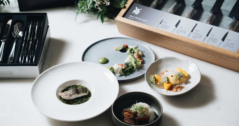 刀鋒與陶鋼雙重演繹：WMF 攜手餐廳 Sinasera 24 主廚楊柏偉 Nick 打造風味與美感兼具的歐式料理。（圖／恆隆行提供）