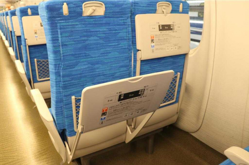 台灣高鐵N700ST列車椅背餐桌設有緩降機制。(圖/中時記者蔡明亘攝)