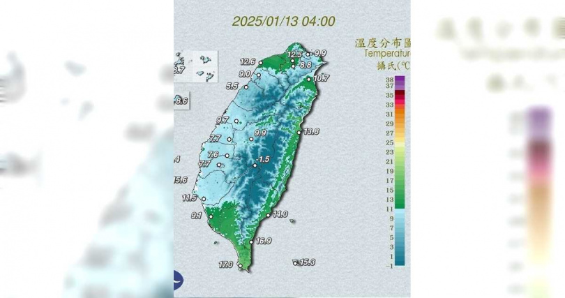 氣溫分布圖。（圖／翻攝氣象署）