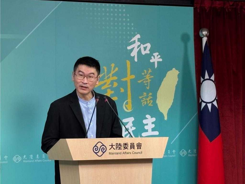 陸委會副主委兼發言人梁文傑23日主持例行記者會。(圖/中國時報朱紹聖攝)