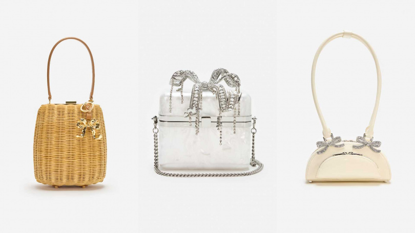 左：self-portrait B藤編包／18,800元；中：self-portrait水鑽小提包／22,800元，右： self-portrait 水鑽蝴蝶結裝飾肩背包／20,800元（圖／品牌提供）