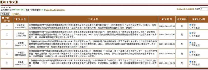 立法院今天凌晨0時11分、0時12分等時間收到勞動部解凍案的電子公文。（圖／廖偉翔辦公室提供）