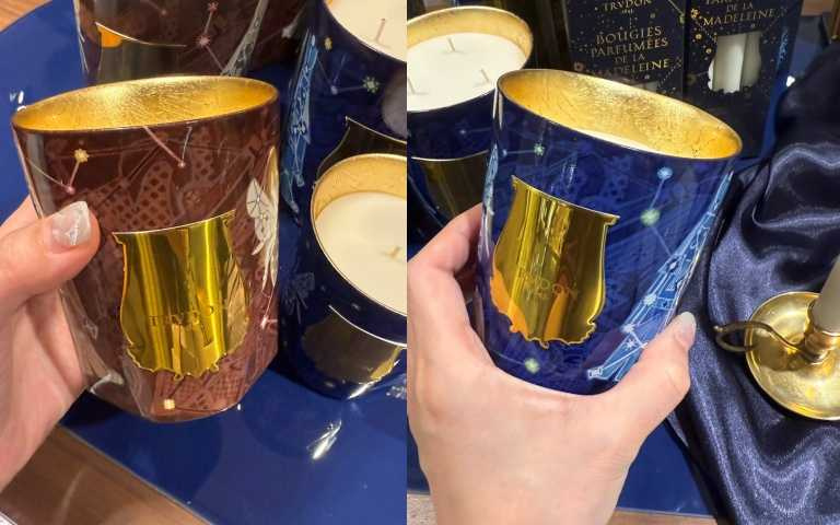 左為LUNA 弦月香氛蠟燭，又為天秤座 LIBRA 天衡。Trudon 聖誕限定【星界系列】LUNA 弦月香氛蠟燭、天衡香氛蠟燭，各 270g / 5,180元（圖／品牌提供）（圖／黃筱婷攝）
