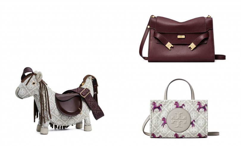 TORY BURCH_小馬造型迷你包／23,000元，Lee Radziwill 肩背包／33,800元，馬年限定Ella 迷你托特包／12,400元（圖／品牌提供）