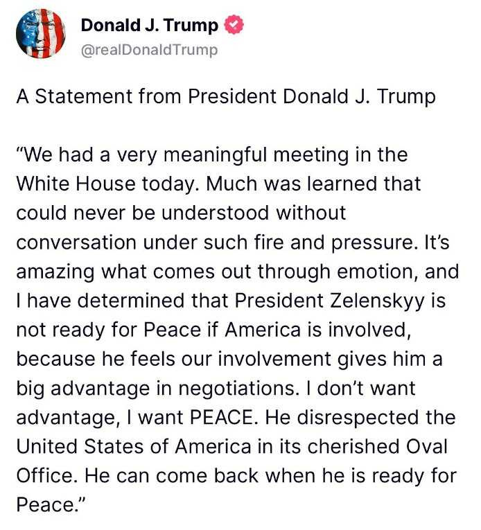 美國總統川普在社群平台Truth Social發文表示,「和平來自力量!(Peace through strength!)」(圖/翻攝自Truth Social/realDonaldTrump)