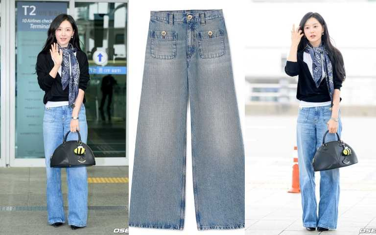 金智媛穿著SANDRO藍色雙口袋水洗牛仔褲 /8,590元 (圖/品牌提供)