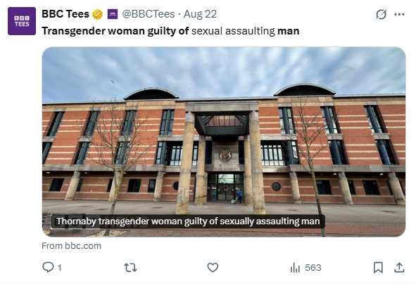 案件於英國特賽德刑事法庭（Teesside Crown Court）審理，最終陪審團僅花一小時即裁定有罪。（圖／翻攝自X，@BBCTees）